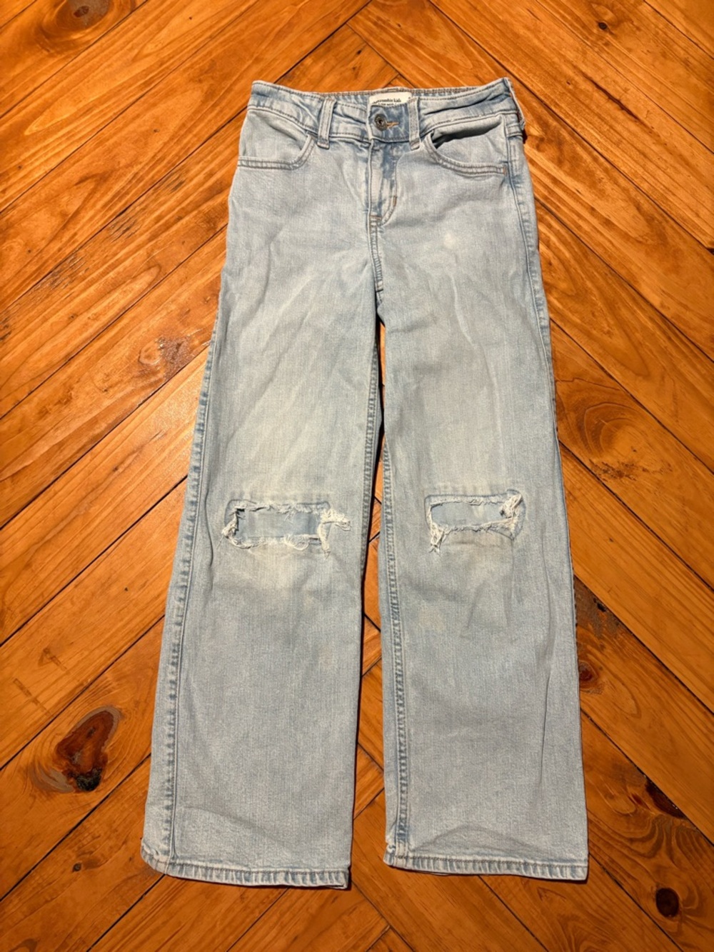 Abercrombie Kids Girls Light Blue Wide Leg Distressed Jeans